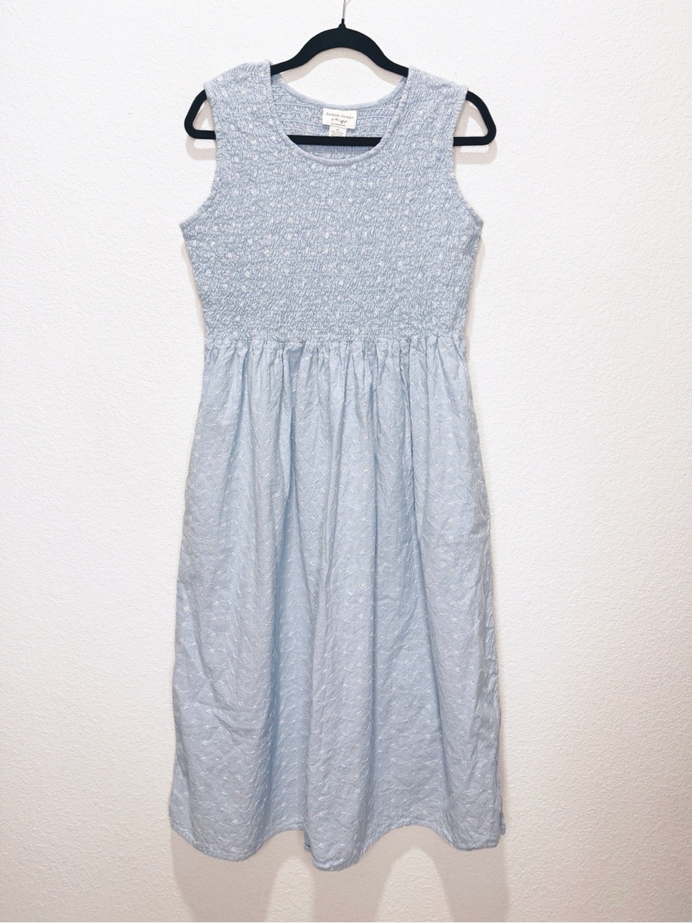 Vintage Amanda Stewart Smocked Micro Floral Maxi Dress Prairie Sleeveless